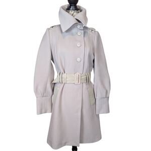Mackage Wool and Cashmere Leather Trimmed Overcoat Gray Size Large